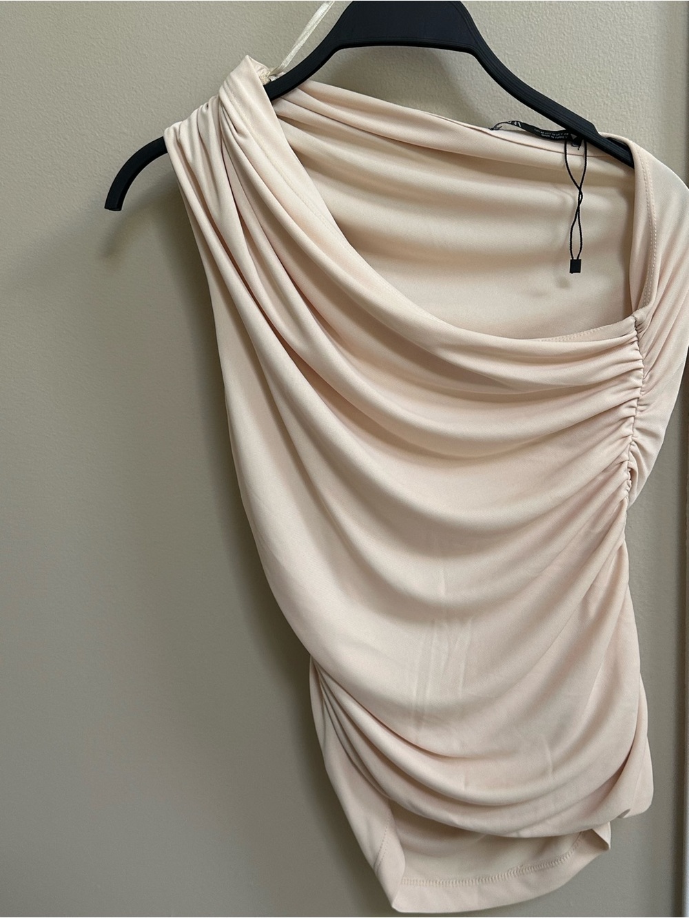 Zara One-Shoulder Draped top in Soft Beige